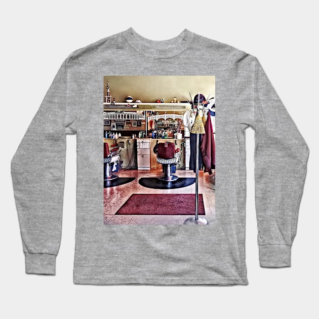 Barbers - Barbershop With Coat Rack Long Sleeve T-Shirt by SusanSavad